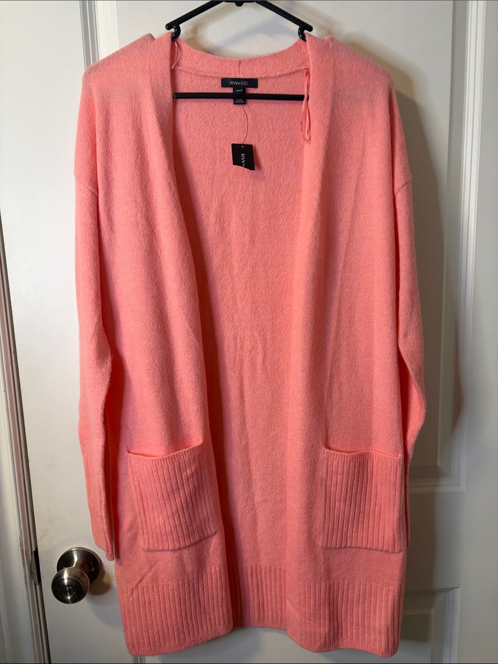 RW&CO. Coral Pink Open-Front Longline Cardigan with Pockets